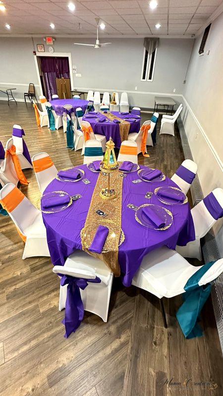 Gold sequin drape with lanterns and a Moroccan theme