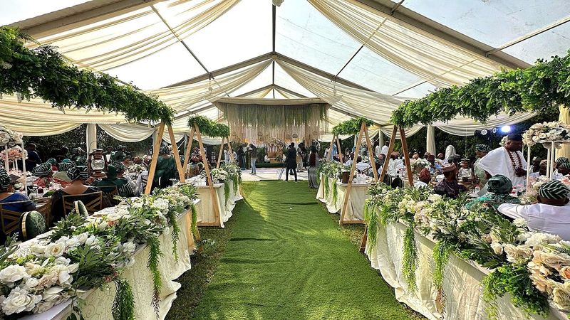 Wedding in Nigeria garden tent and aisle