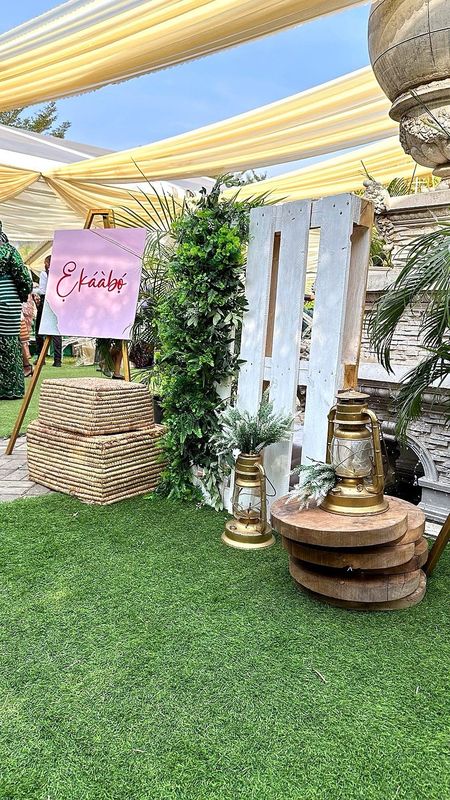 Wedding in Nigeria welcome sign in the garden