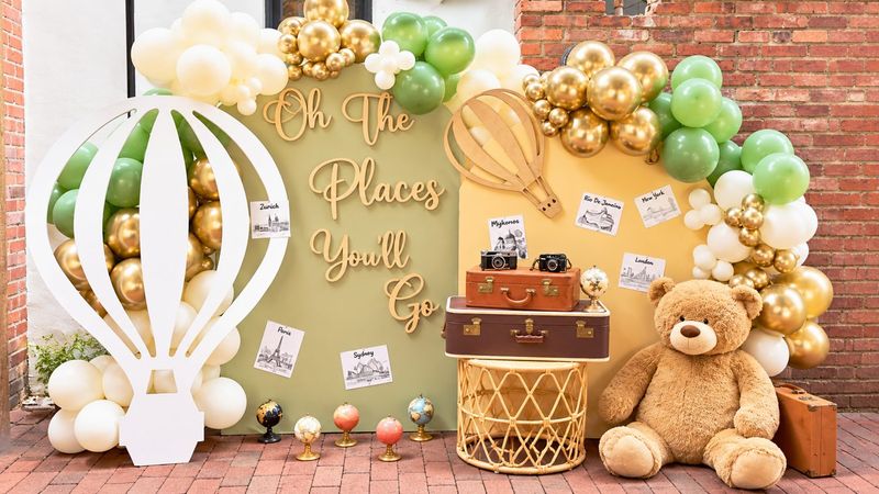 Oh the Places You Will Go baby shower backdrop